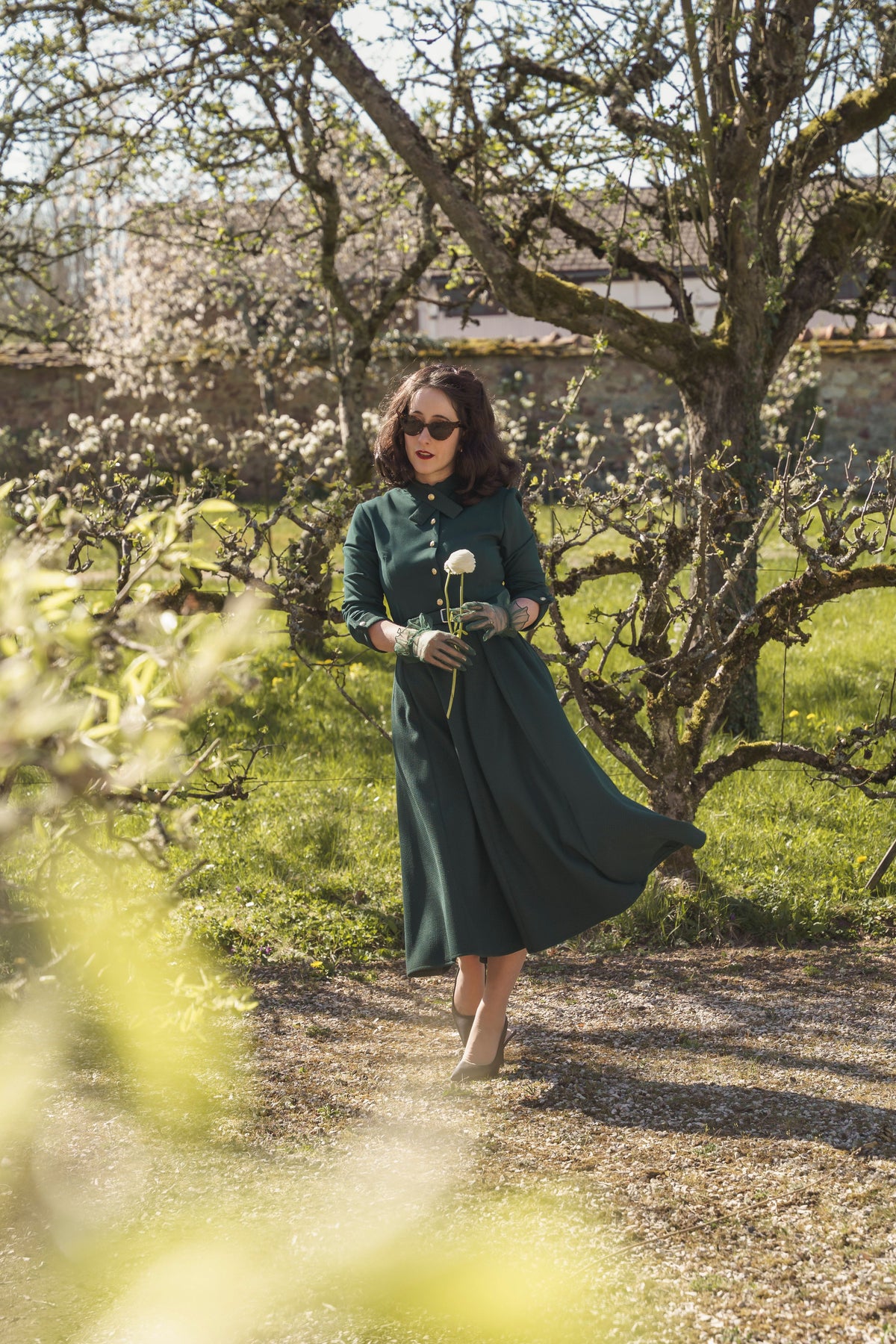 robe mia vert sapin rétro année 50 ceinture incluse élégance intemporelle polyester maille fine milano made in france 