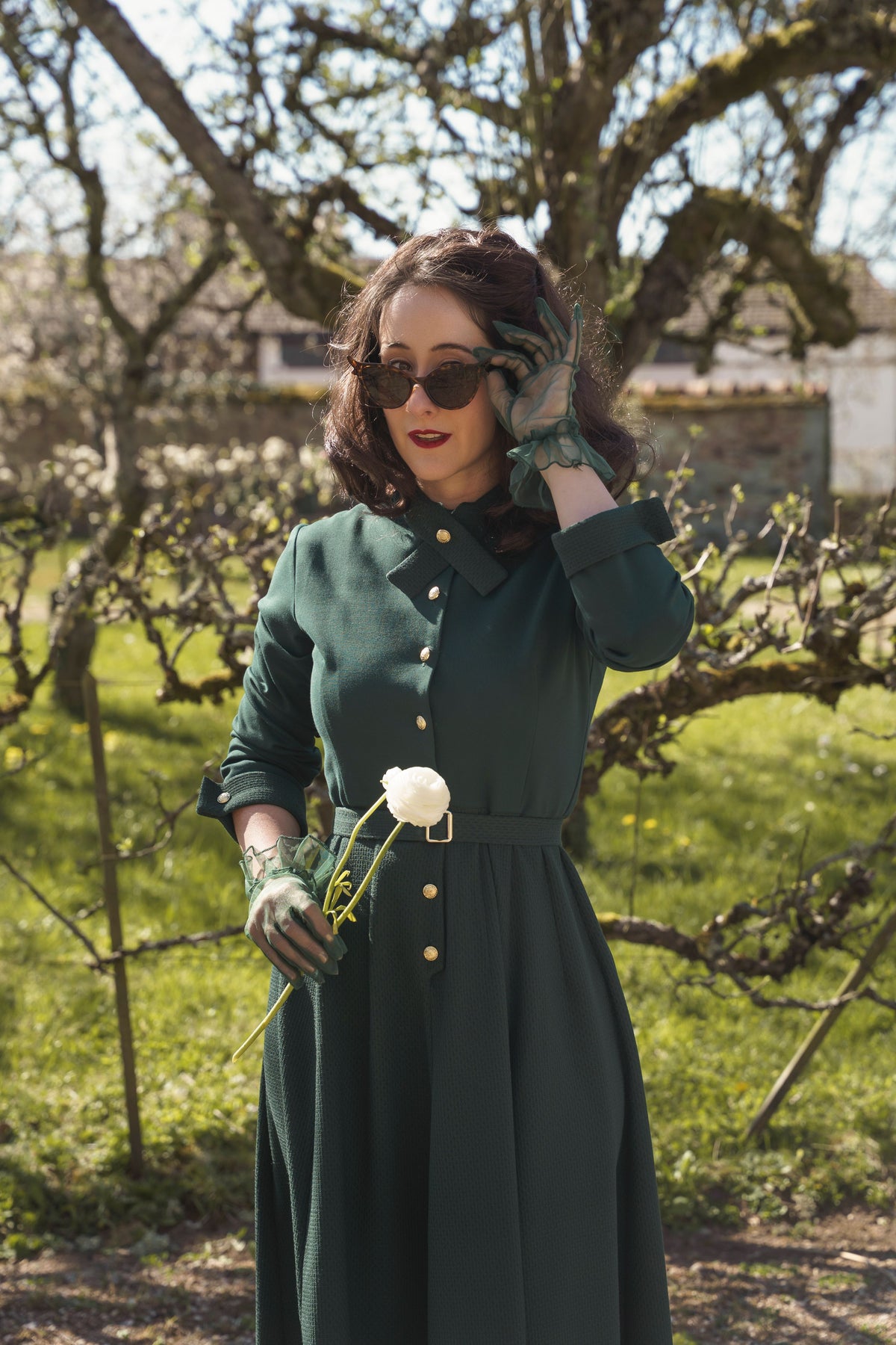 robe mia vert sapin rétro année 50 ceinture incluse élégance intemporelle polyester maille fine milano made in france 