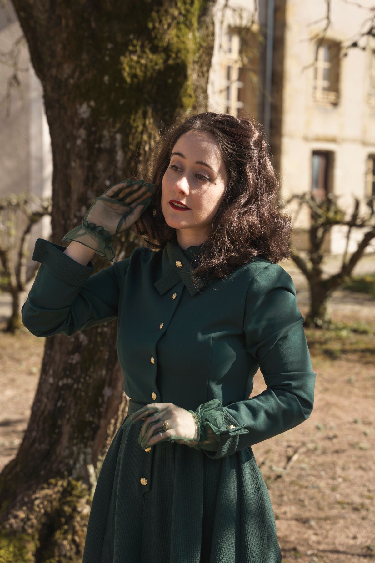 robe mia vert sapin rétro année 50 ceinture incluse élégance intemporelle polyester maille fine milano made in france 