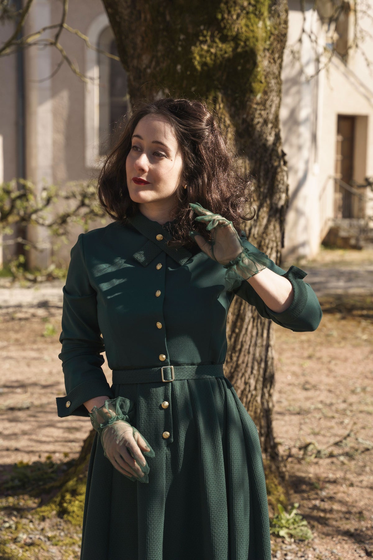 robe mia vert sapin rétro année 50 ceinture incluse élégance intemporelle polyester maille fine milano made in france 