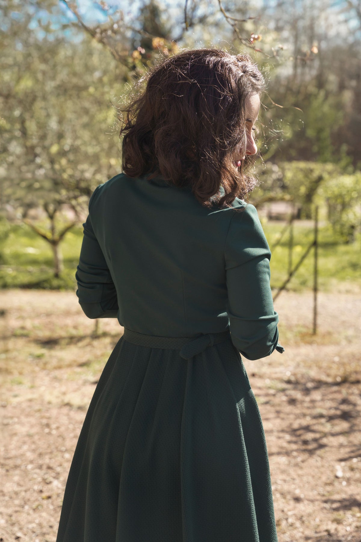 robe mia vert sapin rétro année 50 ceinture incluse élégance intemporelle polyester maille fine milano made in france 